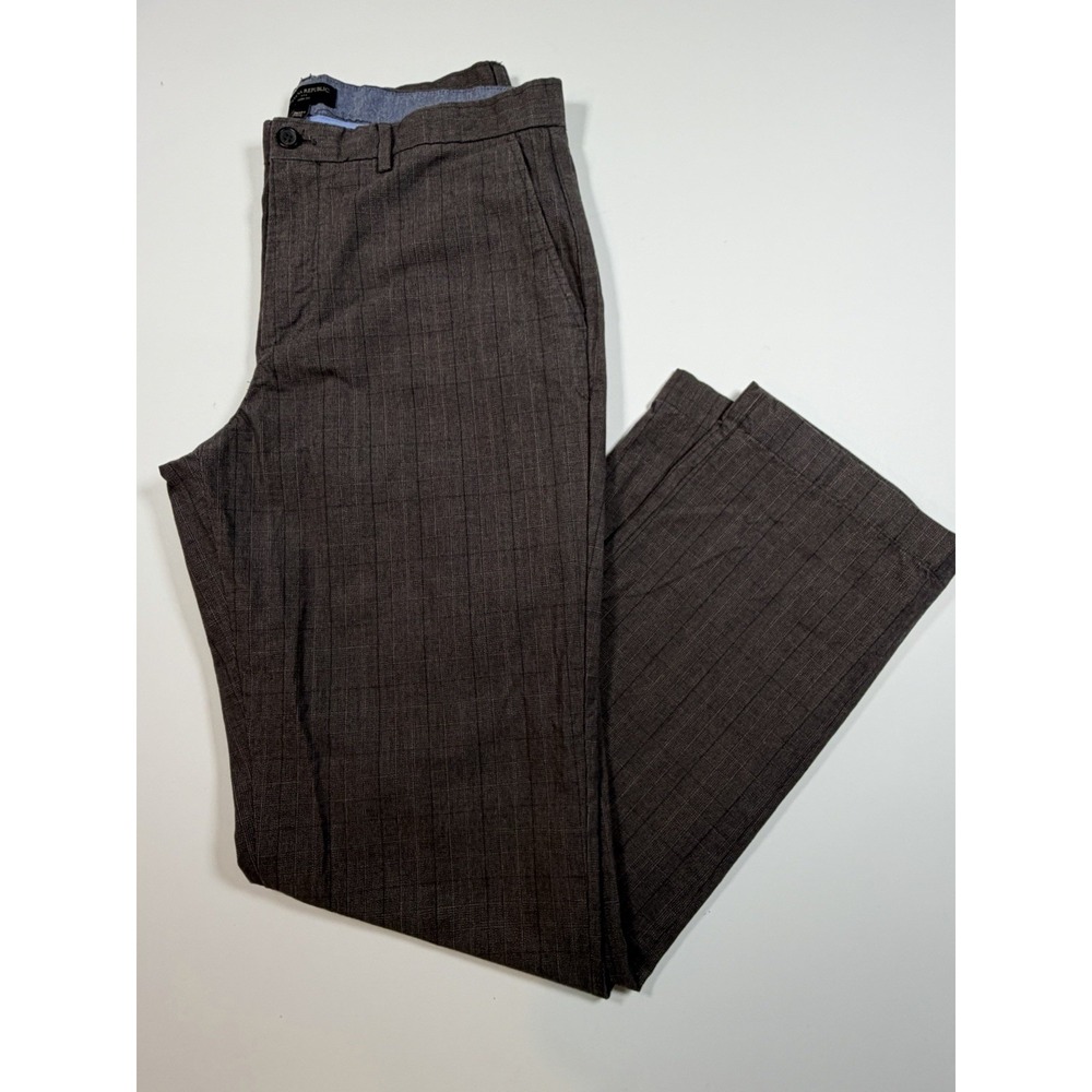 Banana Republic Mens 36x34 Aiden Slim Fit Brown Grid Plaid Cotton Chino Trousers